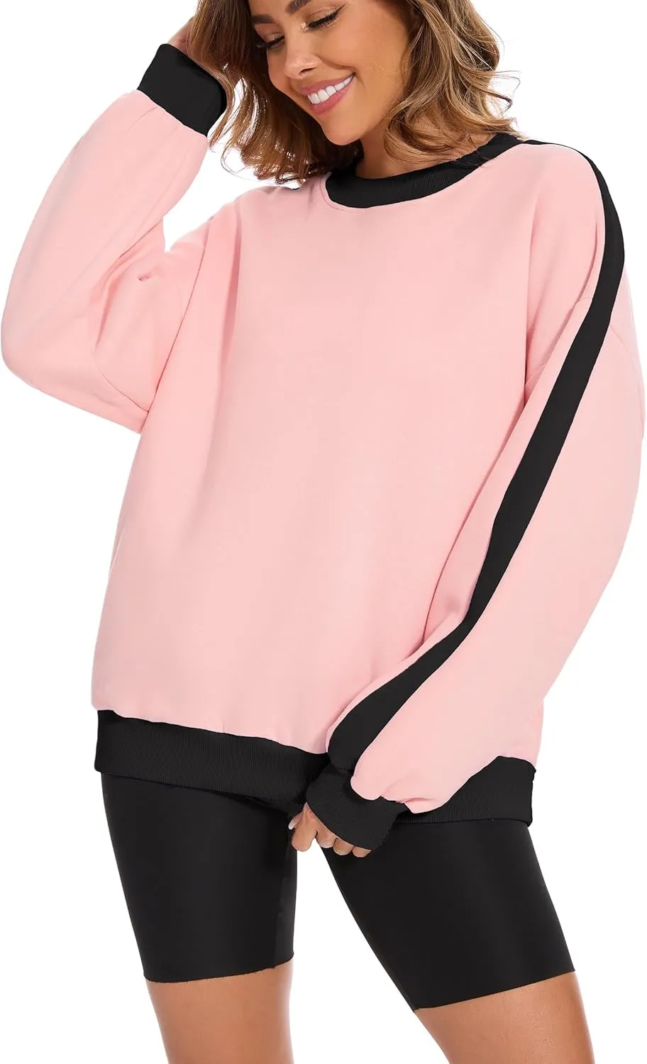 FUPHINE 2024 Women's Colour Blocking Fleece Oversized Warm Trendy Fall Winter Fashion Sweatshirt