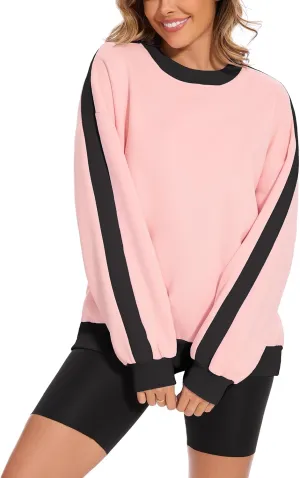 FUPHINE 2024 Women's Colour Blocking Fleece Oversized Warm Trendy Fall Winter Fashion Sweatshirt