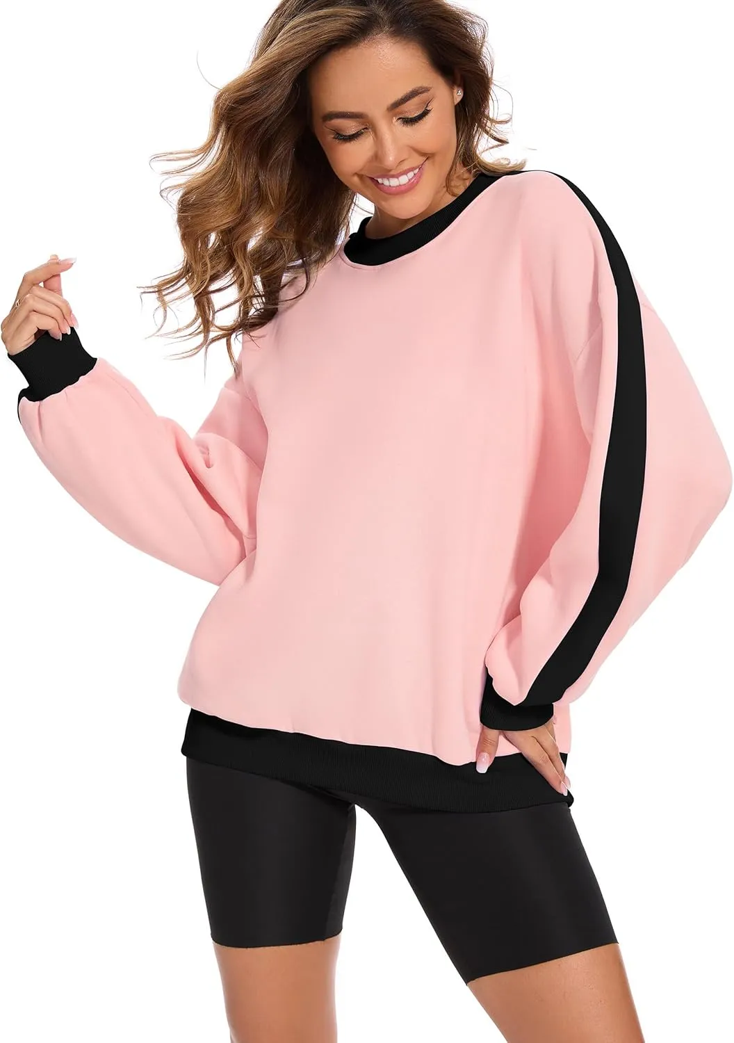 FUPHINE 2024 Women's Colour Blocking Fleece Oversized Warm Trendy Fall Winter Fashion Sweatshirt