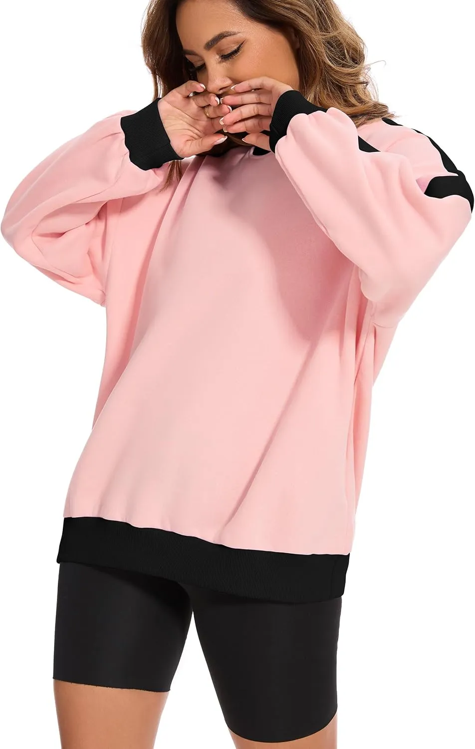 FUPHINE 2024 Women's Colour Blocking Fleece Oversized Warm Trendy Fall Winter Fashion Sweatshirt