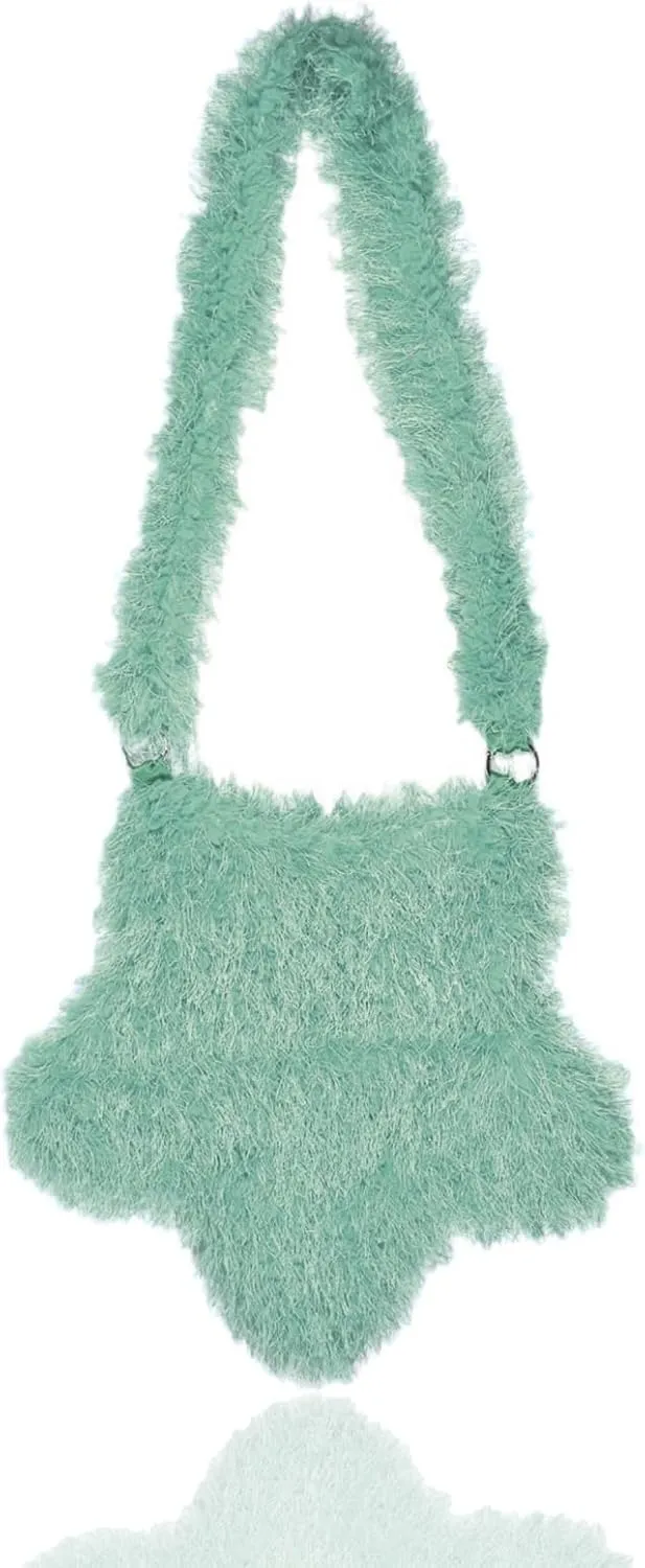 Fuzzy Plush Bag for Women,Furry Faux Fur Star Shape Crossbody Shoulder Purse,Soft Fluffy Autumn Winter Tote Handbag