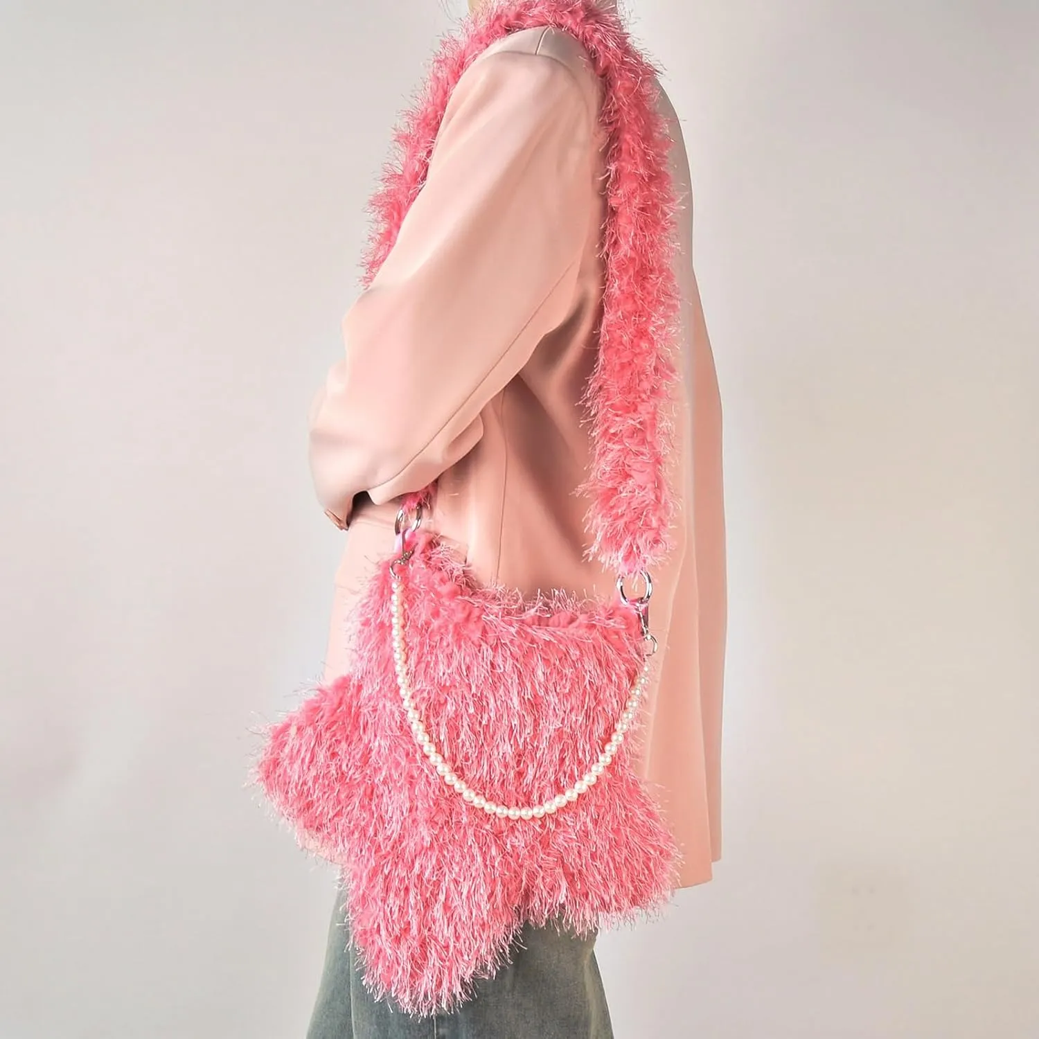 Fuzzy Plush Bag for Women,Furry Faux Fur Star Shape Crossbody Shoulder Purse,Soft Fluffy Autumn Winter Tote Handbag