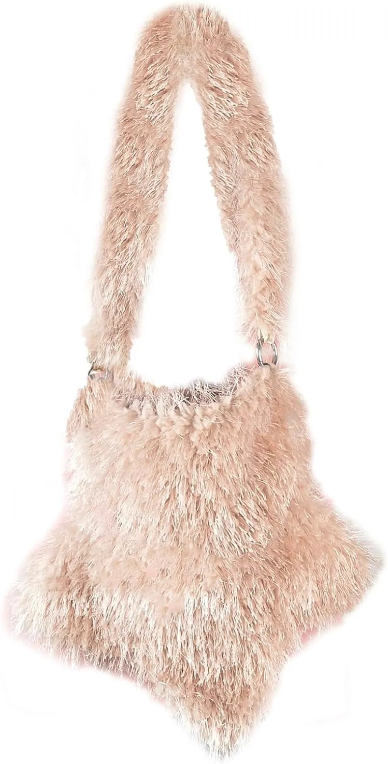 Fuzzy Plush Bag for Women,Furry Faux Fur Star Shape Crossbody Shoulder Purse,Soft Fluffy Autumn Winter Tote Handbag