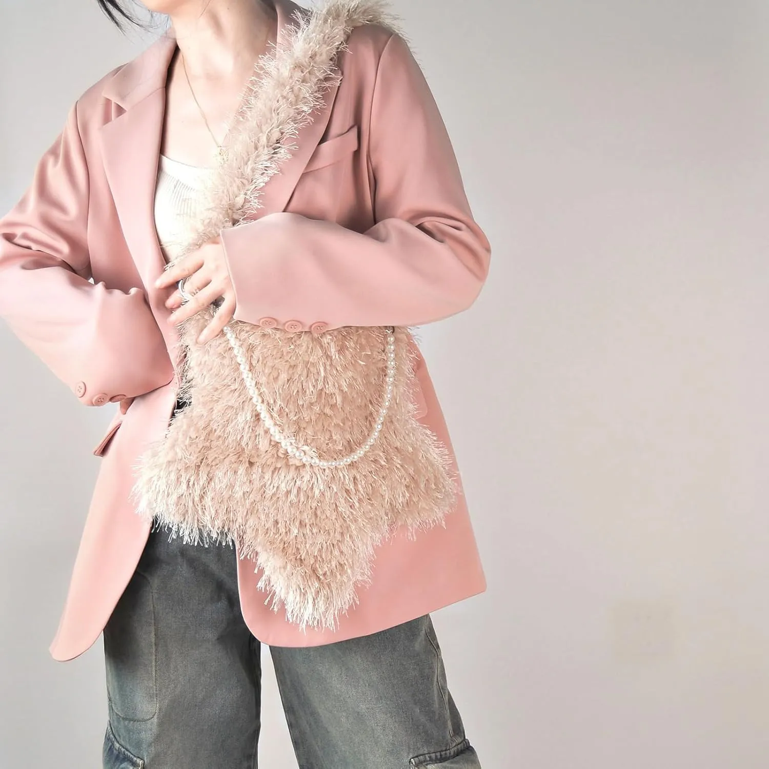 Fuzzy Plush Bag for Women,Furry Faux Fur Star Shape Crossbody Shoulder Purse,Soft Fluffy Autumn Winter Tote Handbag