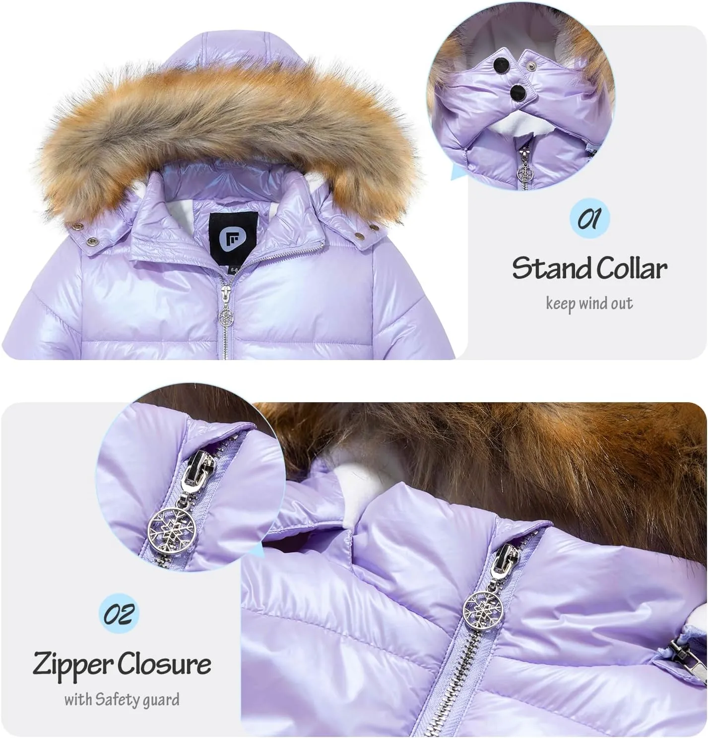 Garemcy Girl's Metallic Winter Coat Warm Puffer Jacket Insulated Shiny Down Coat with Detachable Hood