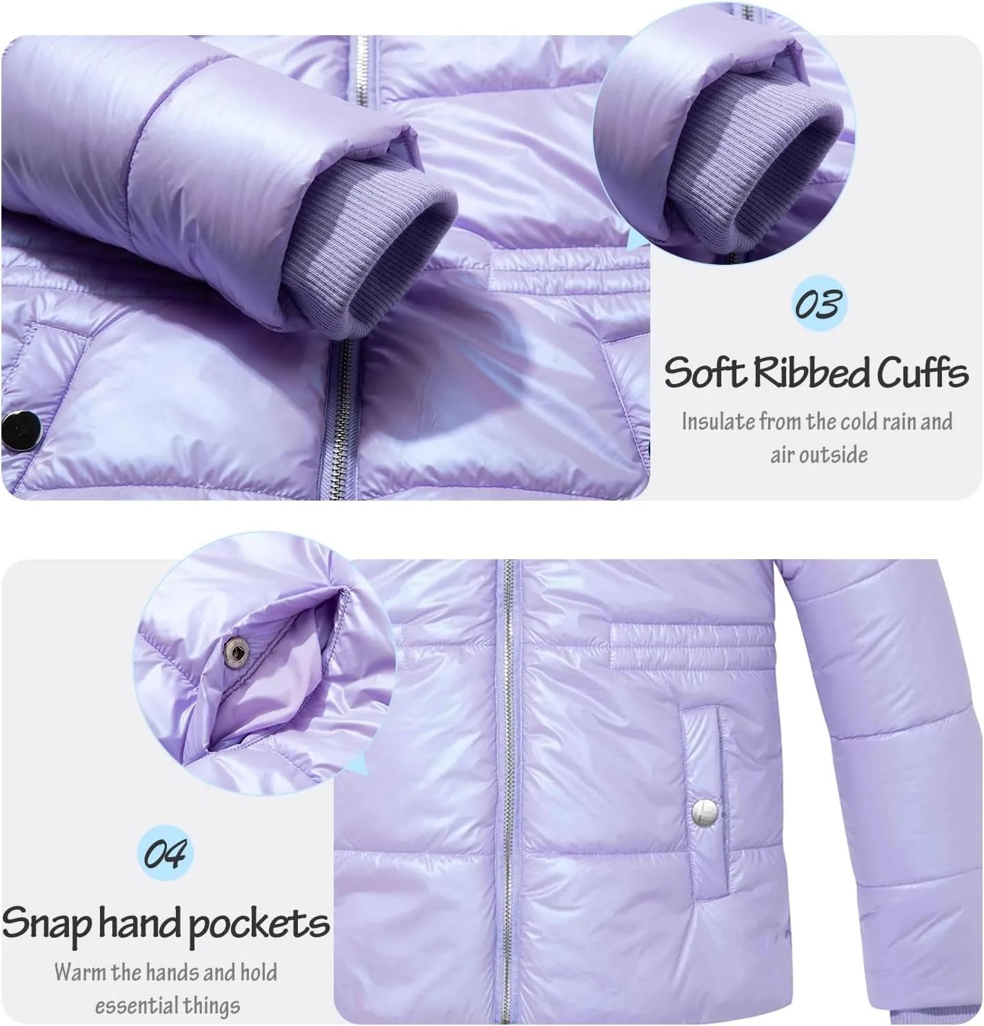 Garemcy Girl's Metallic Winter Coat Warm Puffer Jacket Insulated Shiny Down Coat with Detachable Hood