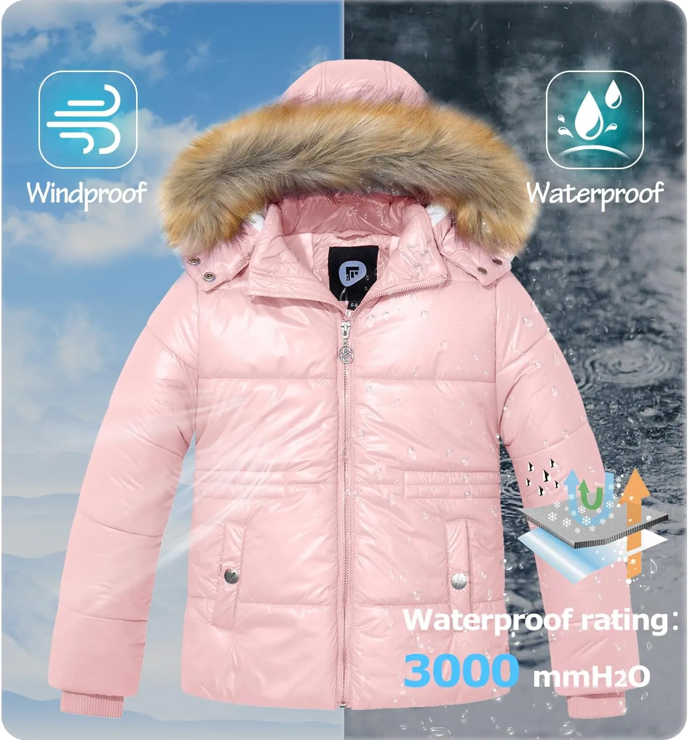 Garemcy Girl's Metallic Winter Coat Warm Puffer Jacket Insulated Shiny Down Coat with Detachable Hood