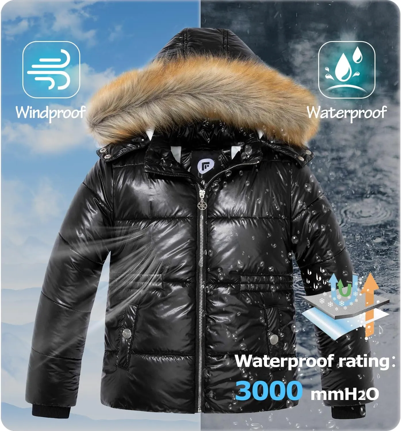 Garemcy Girl's Metallic Winter Coat Warm Puffer Jacket Insulated Shiny Down Coat with Detachable Hood