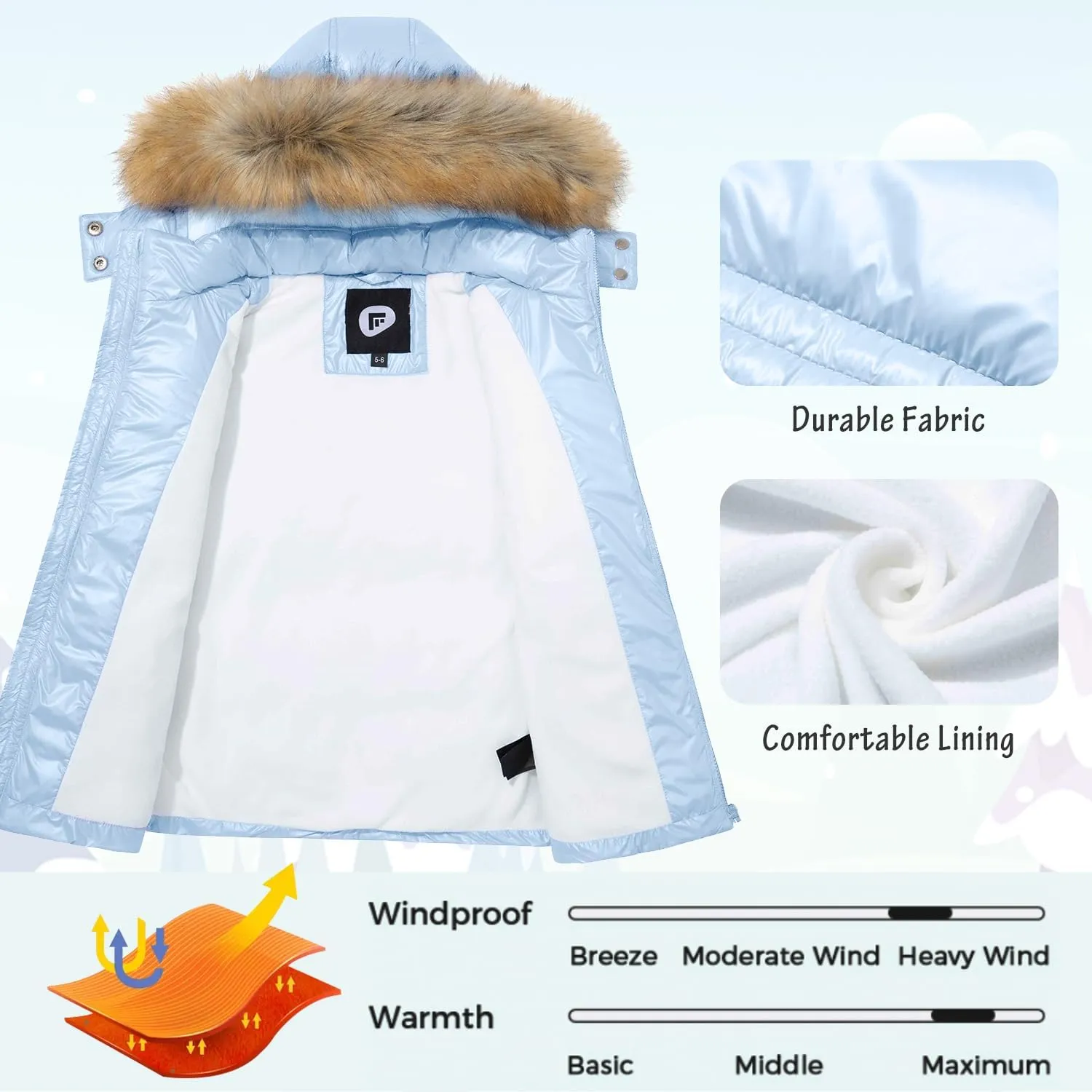 Garemcy Girl's Metallic Winter Coat Warm Puffer Jacket Insulated Shiny Down Coat with Detachable Hood