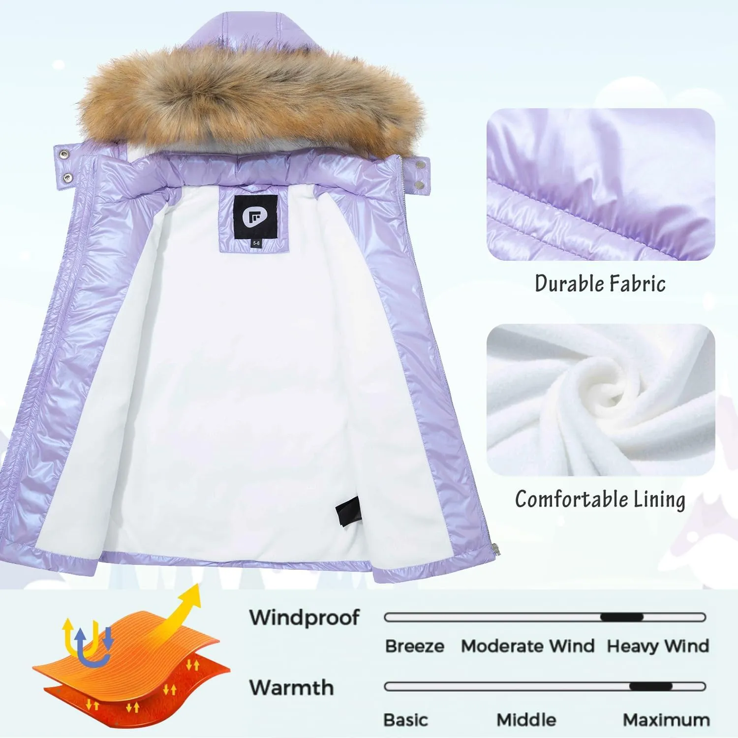 Garemcy Girl's Metallic Winter Coat Warm Puffer Jacket Insulated Shiny Down Coat with Detachable Hood