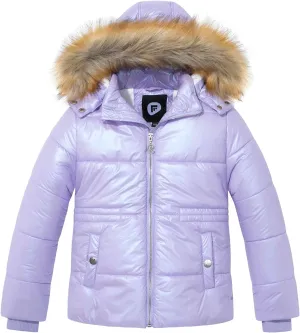 Garemcy Girl's Metallic Winter Coat Warm Puffer Jacket Insulated Shiny Down Coat with Detachable Hood