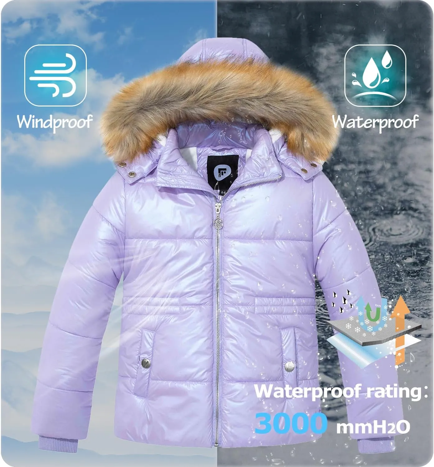 Garemcy Girl's Metallic Winter Coat Warm Puffer Jacket Insulated Shiny Down Coat with Detachable Hood