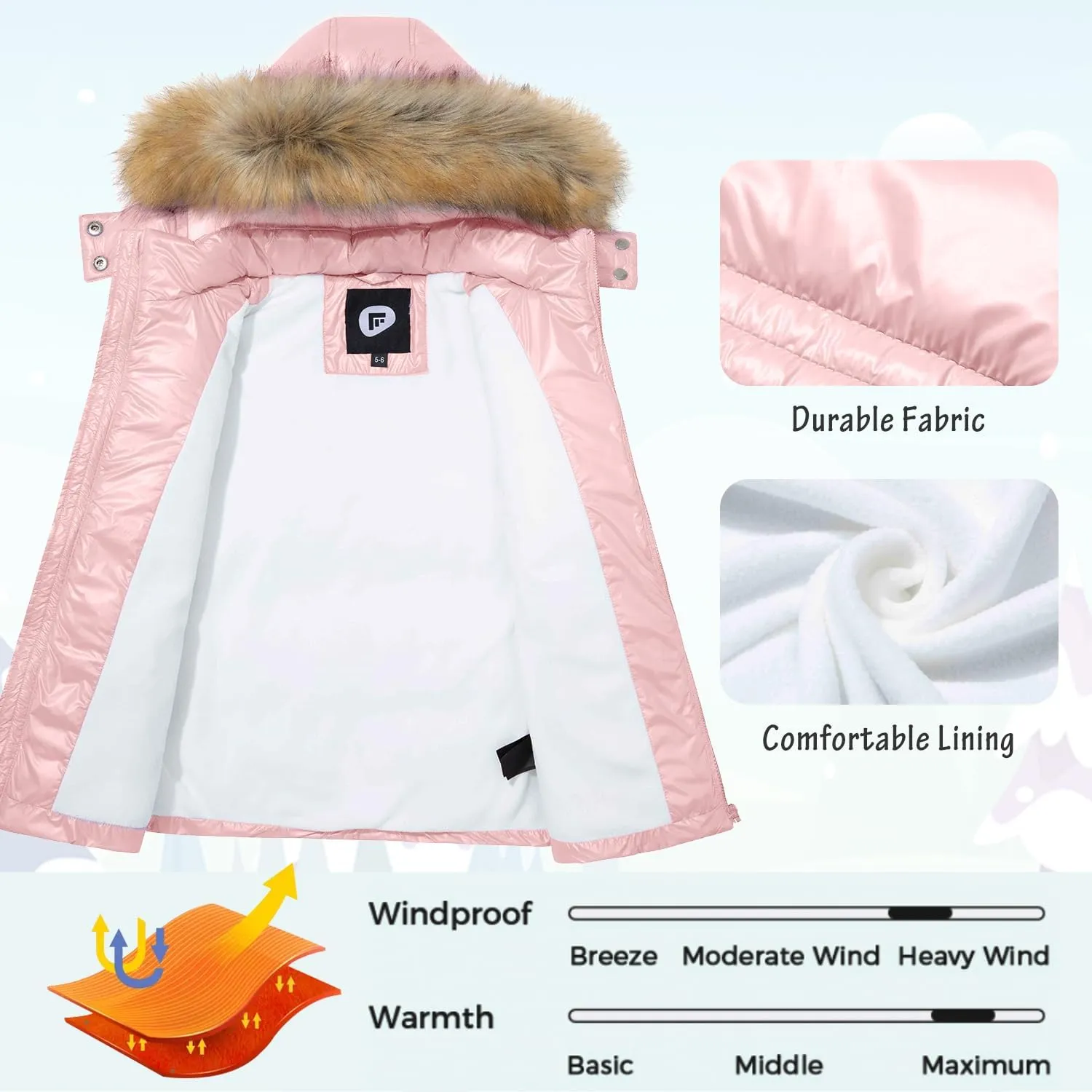 Garemcy Girl's Metallic Winter Coat Warm Puffer Jacket Insulated Shiny Down Coat with Detachable Hood