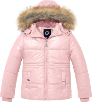 Garemcy Girl's Metallic Winter Coat Warm Puffer Jacket Insulated Shiny Down Coat with Detachable Hood