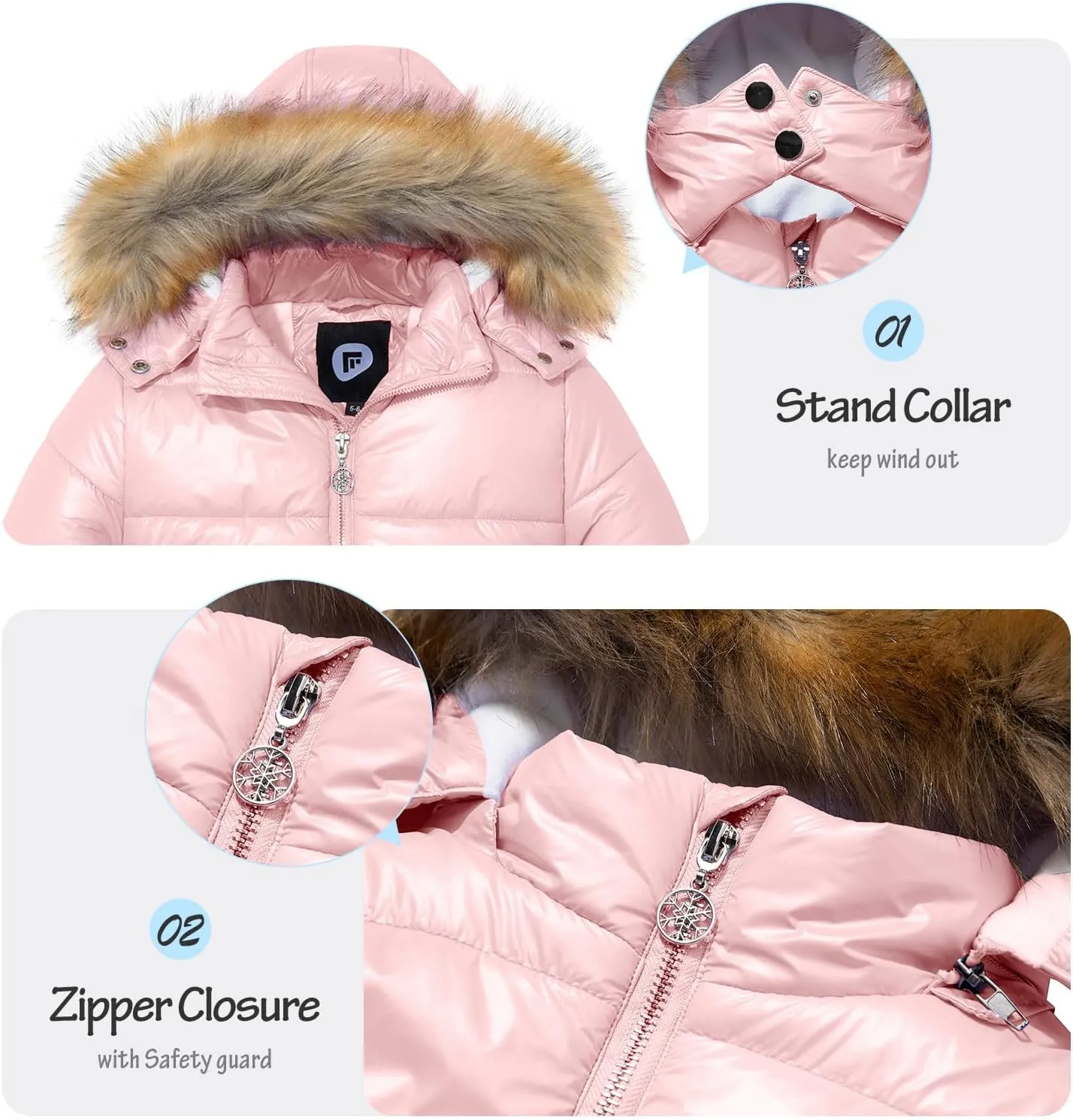 Garemcy Girl's Metallic Winter Coat Warm Puffer Jacket Insulated Shiny Down Coat with Detachable Hood