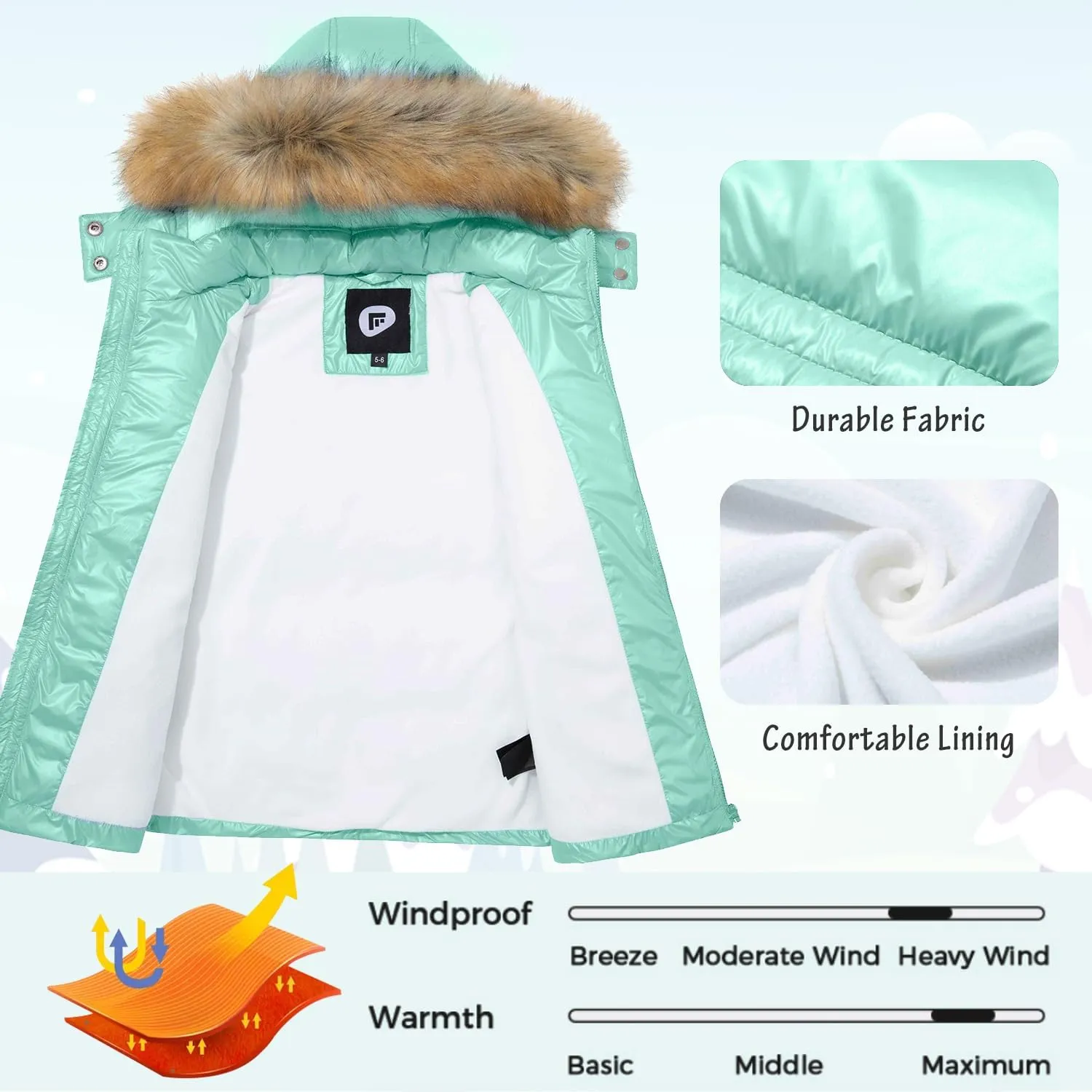 Garemcy Girl's Metallic Winter Coat Warm Puffer Jacket Insulated Shiny Down Coat with Detachable Hood