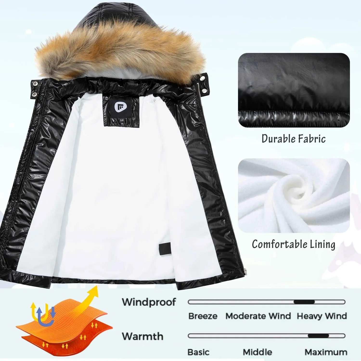 Garemcy Girl's Metallic Winter Coat Warm Puffer Jacket Insulated Shiny Down Coat with Detachable Hood
