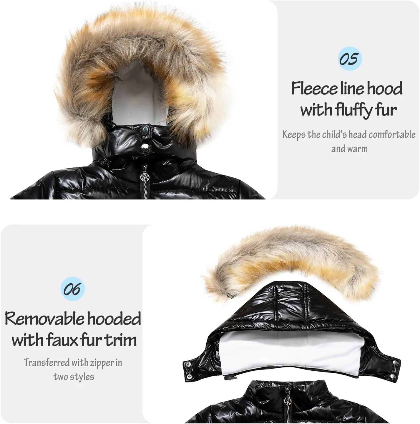 Garemcy Girl's Metallic Winter Coat Warm Puffer Jacket Insulated Shiny Down Coat with Detachable Hood