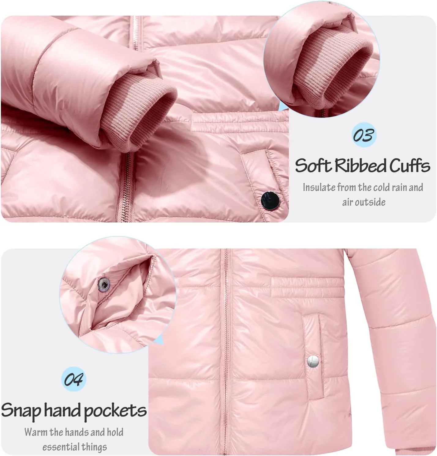 Garemcy Girl's Metallic Winter Coat Warm Puffer Jacket Insulated Shiny Down Coat with Detachable Hood