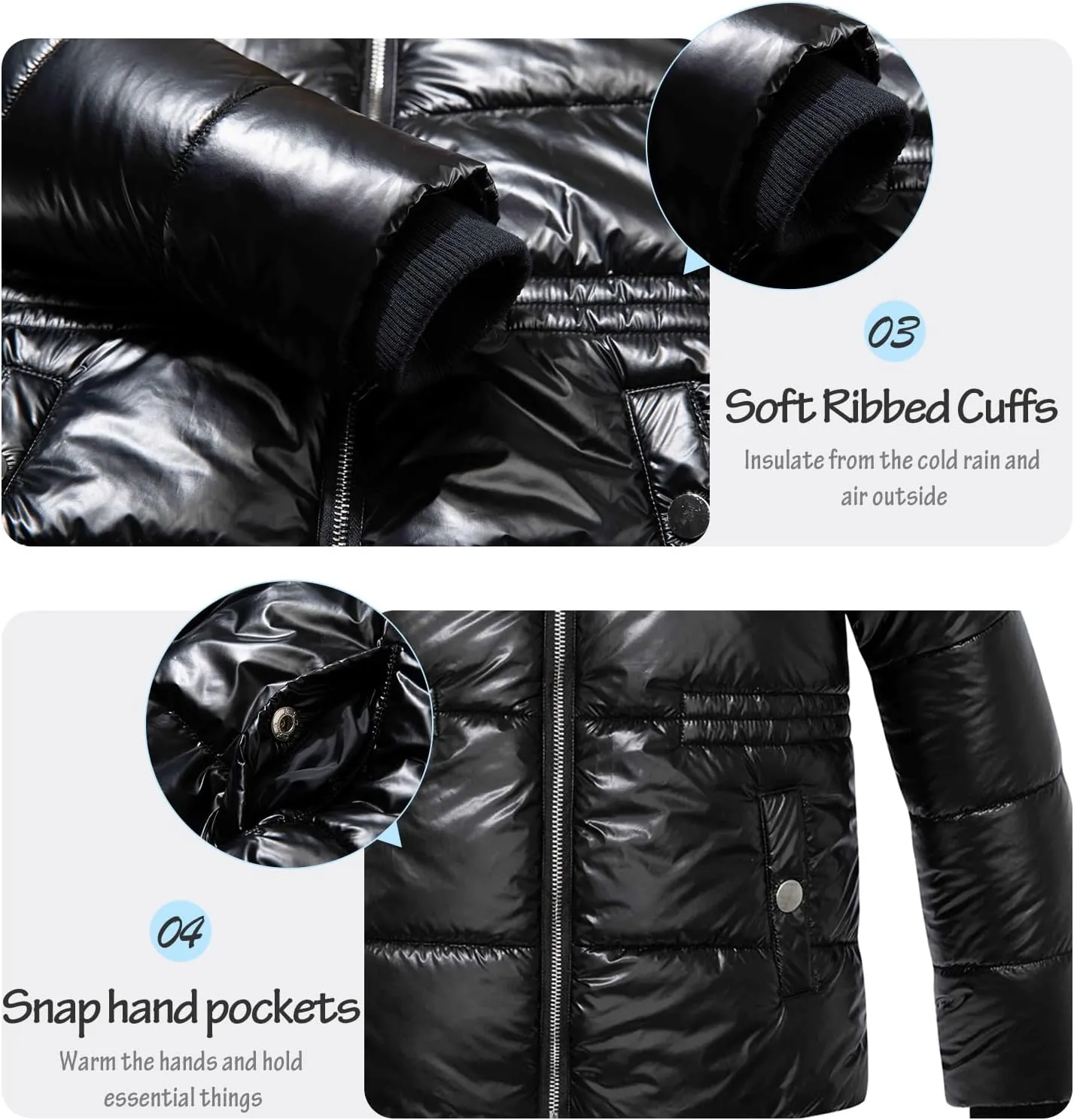 Garemcy Girl's Metallic Winter Coat Warm Puffer Jacket Insulated Shiny Down Coat with Detachable Hood