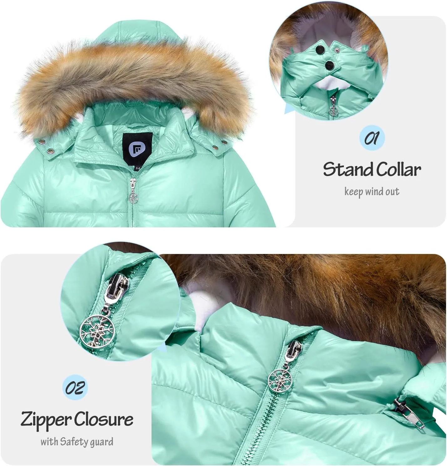 Garemcy Girl's Metallic Winter Coat Warm Puffer Jacket Insulated Shiny Down Coat with Detachable Hood