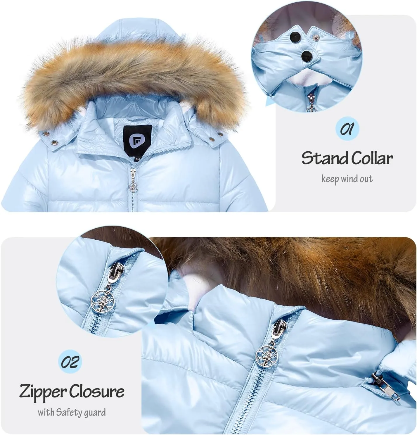 Garemcy Girl's Metallic Winter Coat Warm Puffer Jacket Insulated Shiny Down Coat with Detachable Hood