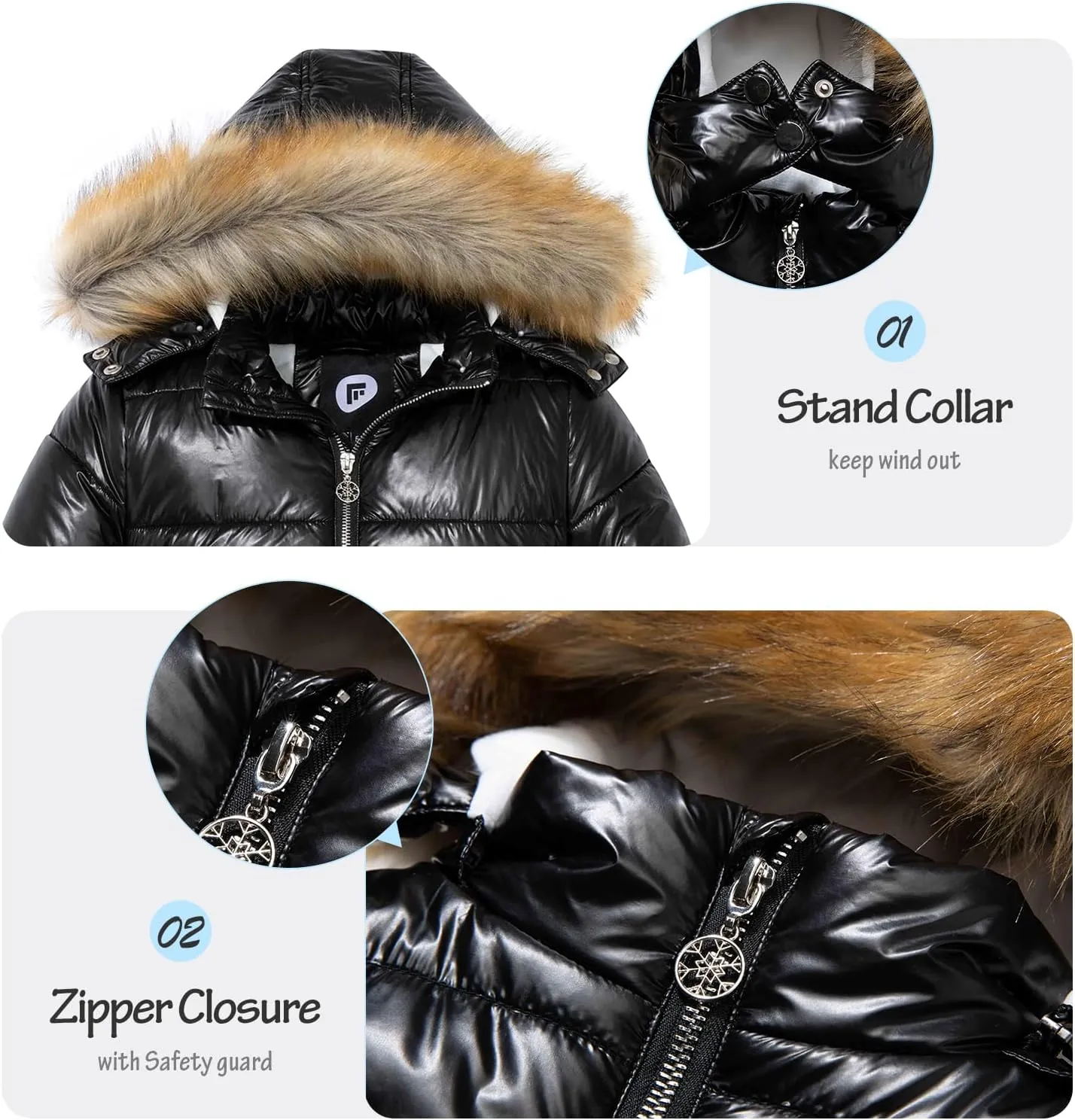 Garemcy Girl's Metallic Winter Coat Warm Puffer Jacket Insulated Shiny Down Coat with Detachable Hood