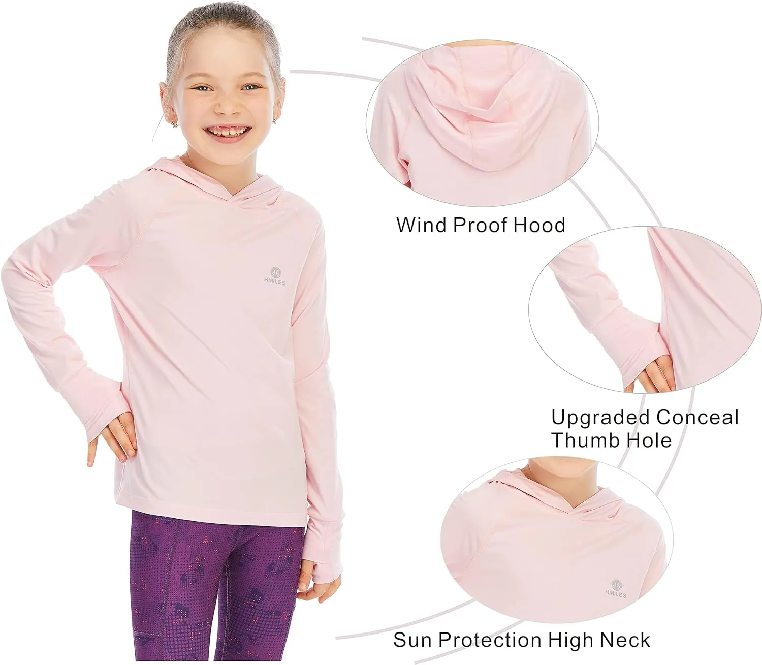 Girl's Athletic Hoodie,Light Weight/Long Sleeve/Thumb Hole/Dry Fit/SPF 4-12Year