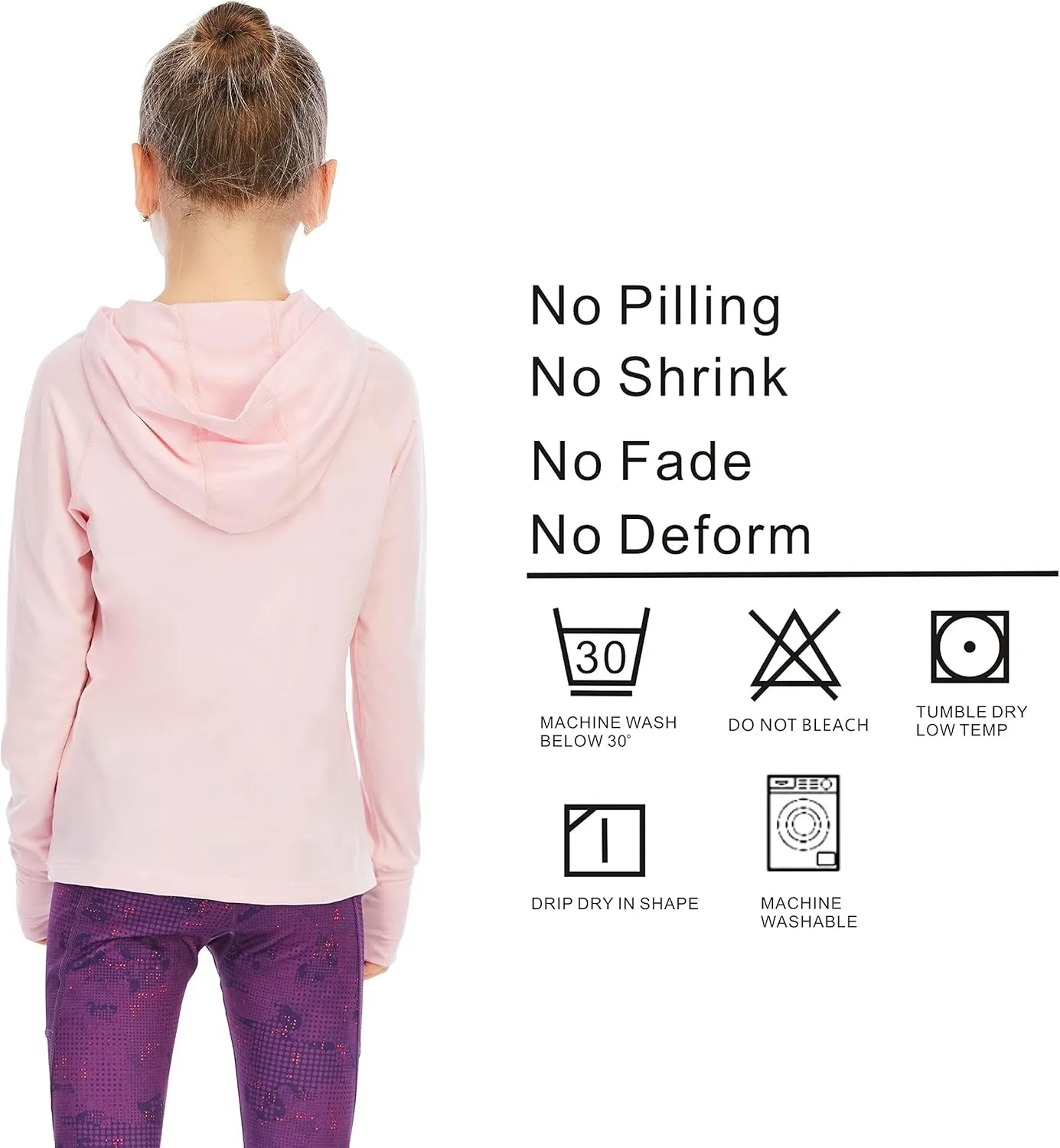 Girl's Athletic Hoodie,Light Weight/Long Sleeve/Thumb Hole/Dry Fit/SPF 4-12Year