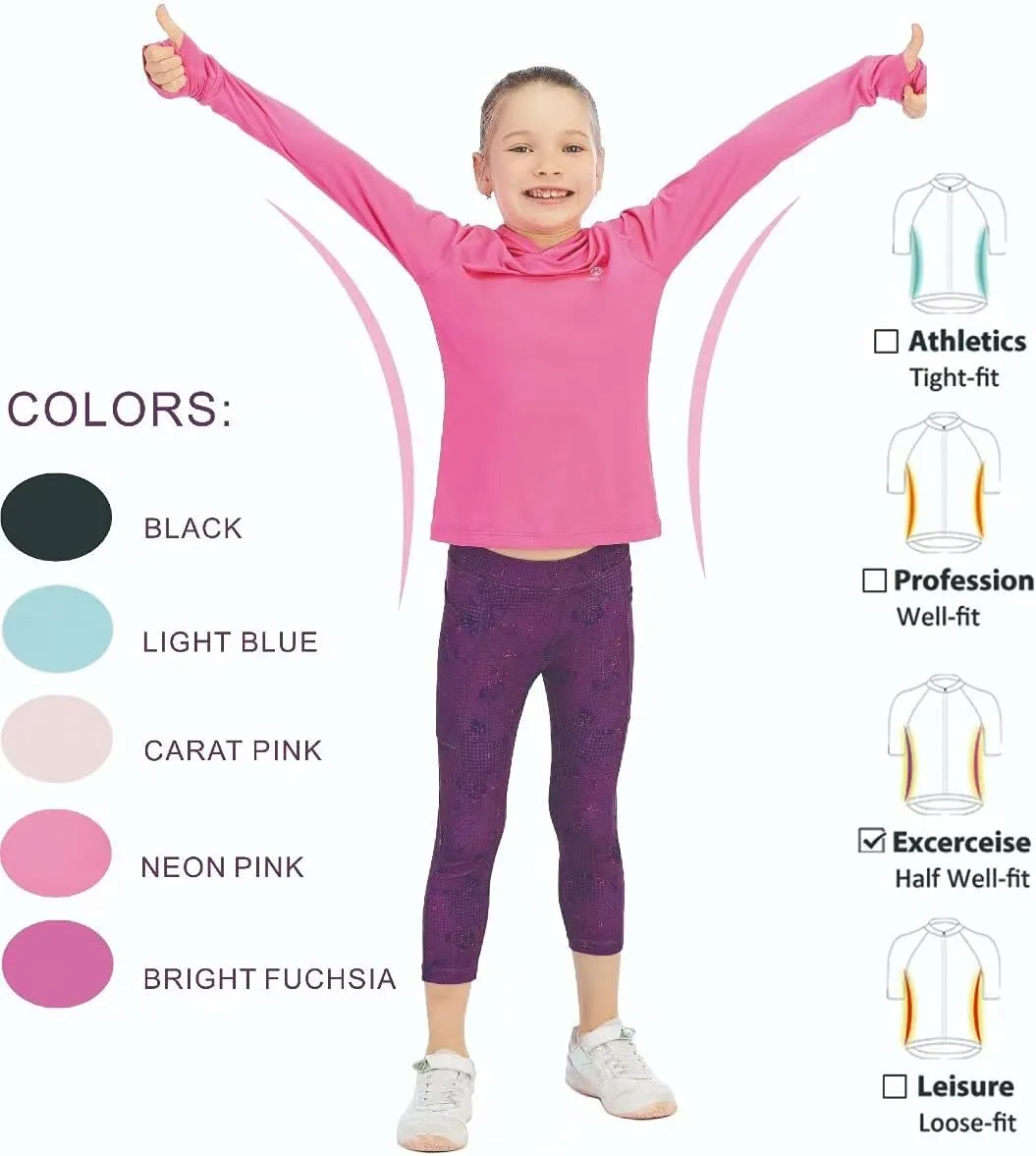 Girl's Athletic Hoodie,Light Weight/Long Sleeve/Thumb Hole/Dry Fit/SPF 4-12Year