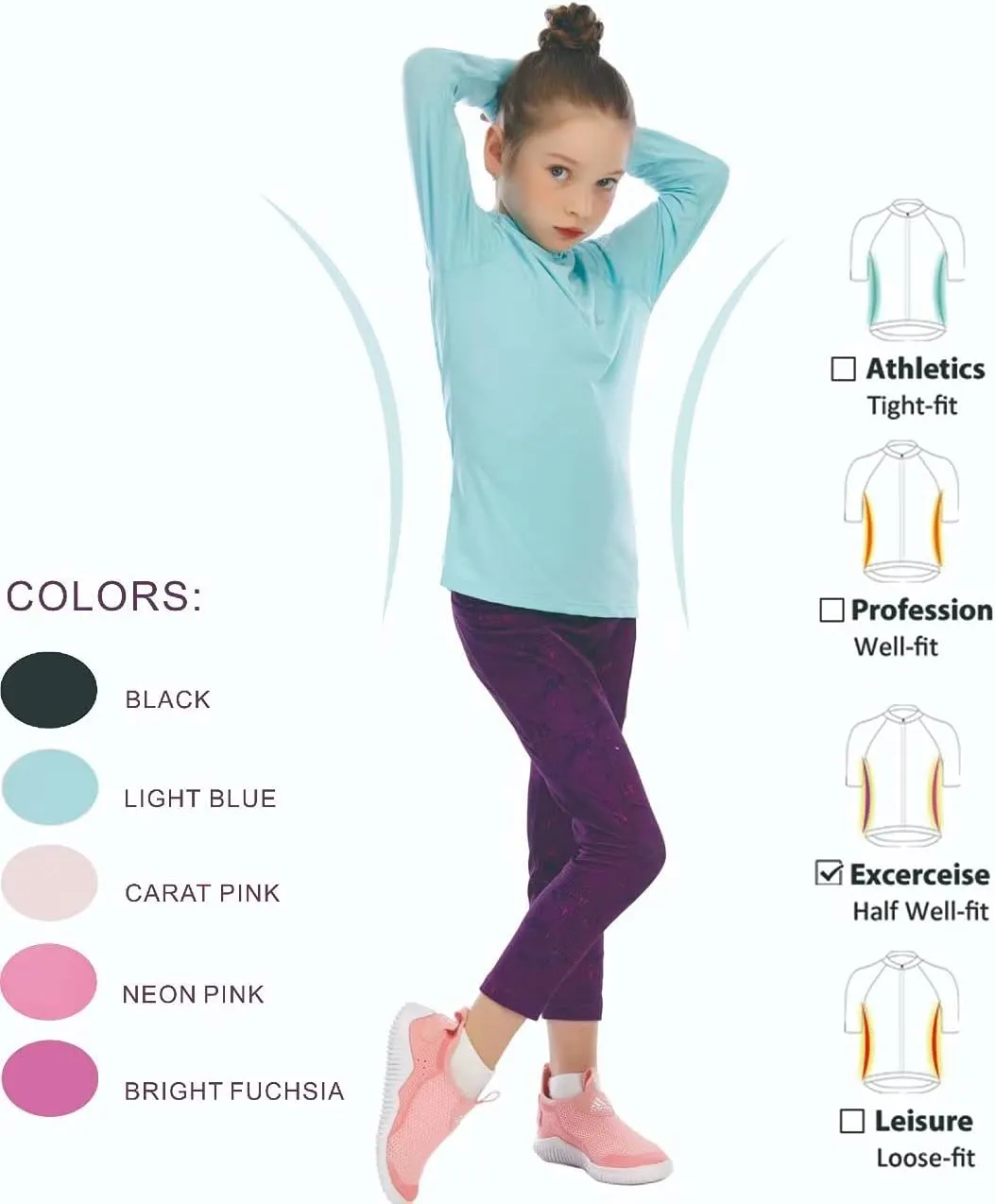 Girl's Athletic Hoodie,Light Weight/Long Sleeve/Thumb Hole/Dry Fit/SPF 4-12Year
