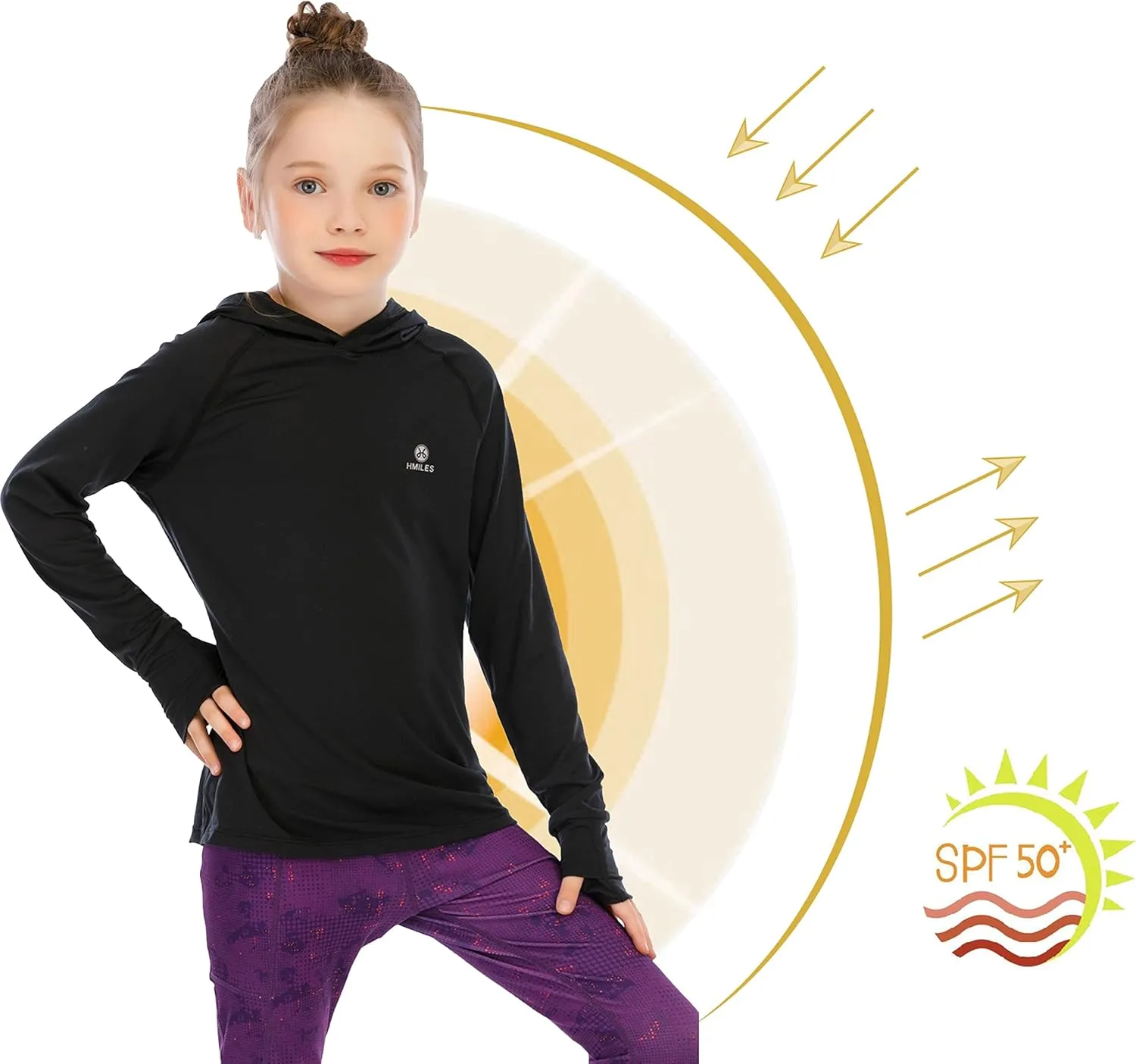 Girl's Athletic Hoodie,Light Weight/Long Sleeve/Thumb Hole/Dry Fit/SPF 4-12Year