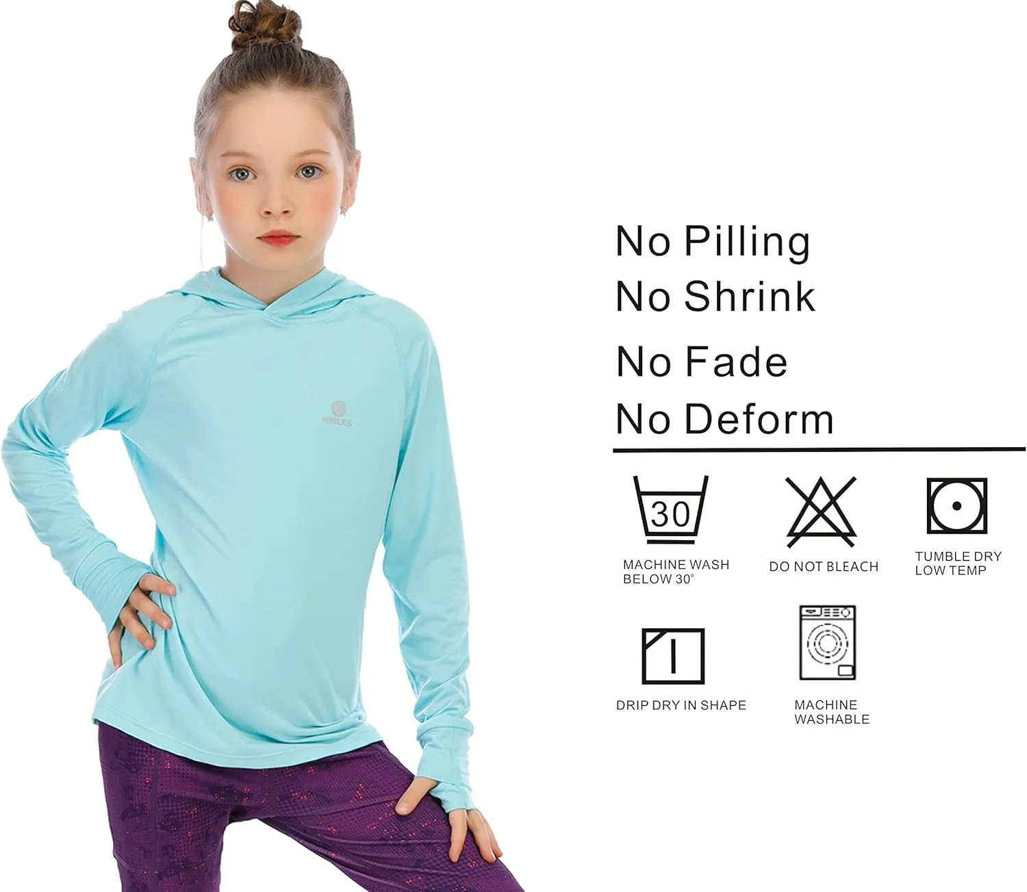 Girl's Athletic Hoodie,Light Weight/Long Sleeve/Thumb Hole/Dry Fit/SPF 4-12Year