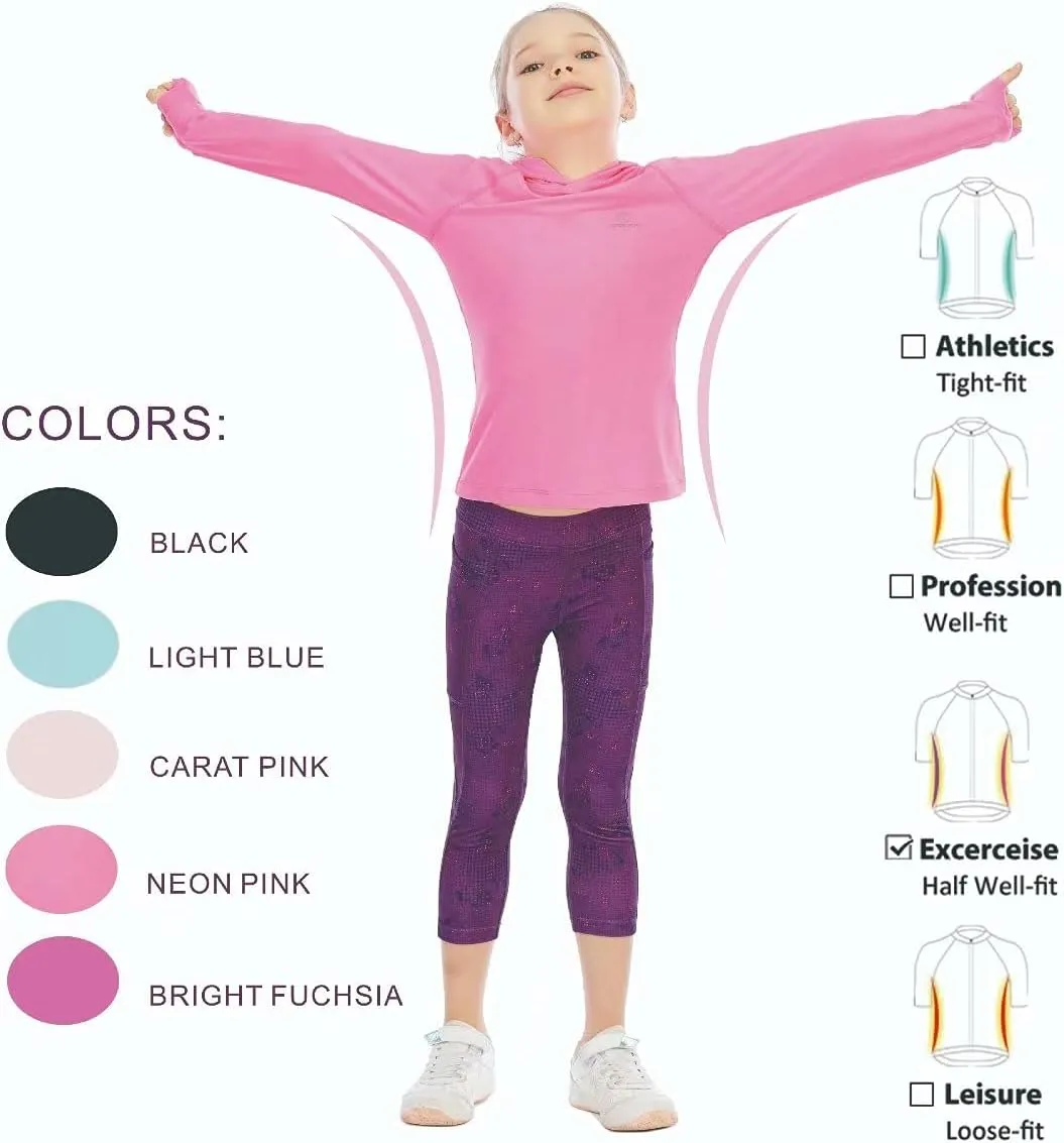 Girl's Athletic Hoodie,Light Weight/Long Sleeve/Thumb Hole/Dry Fit/SPF 4-12Year