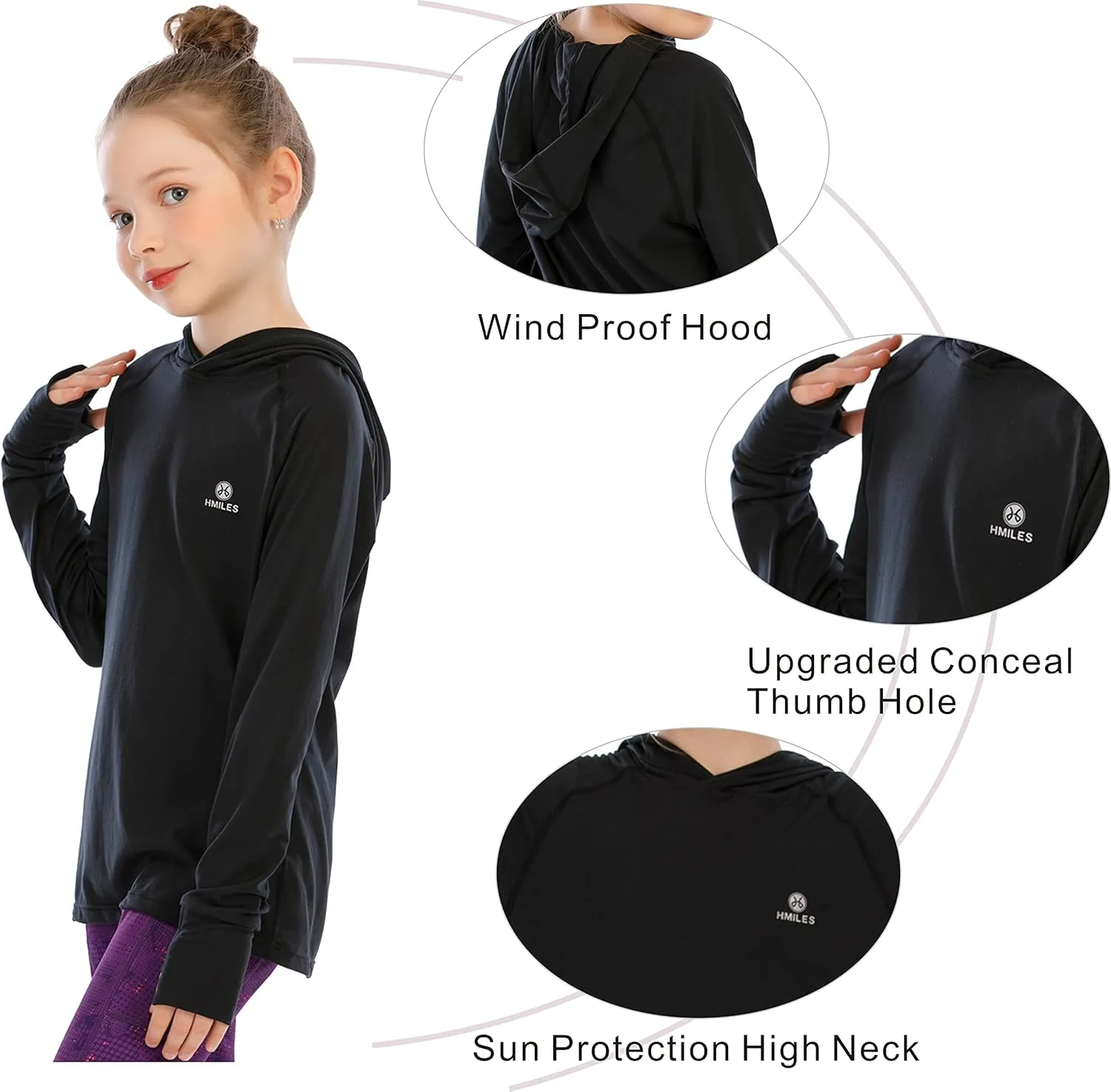 Girl's Athletic Hoodie,Light Weight/Long Sleeve/Thumb Hole/Dry Fit/SPF 4-12Year