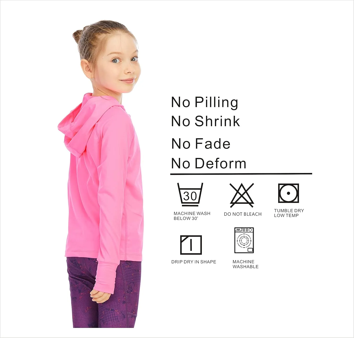 Girl's Athletic Hoodie,Light Weight/Long Sleeve/Thumb Hole/Dry Fit/SPF 4-12Year