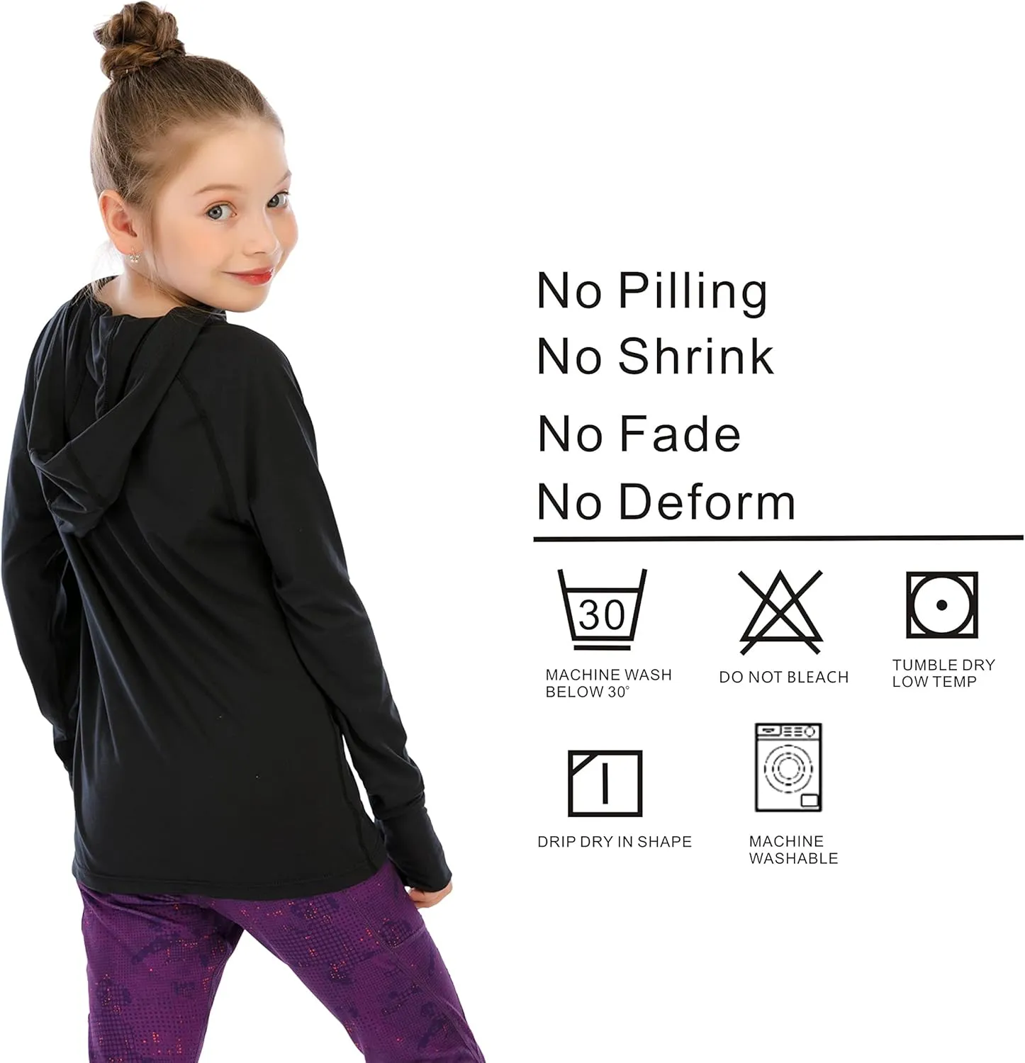 Girl's Athletic Hoodie,Light Weight/Long Sleeve/Thumb Hole/Dry Fit/SPF 4-12Year