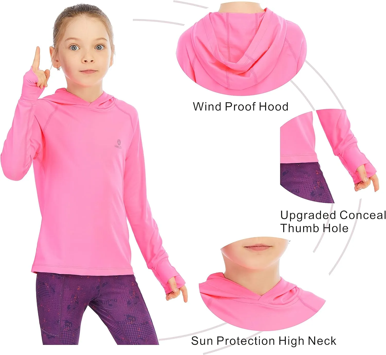 Girl's Athletic Hoodie,Light Weight/Long Sleeve/Thumb Hole/Dry Fit/SPF 4-12Year