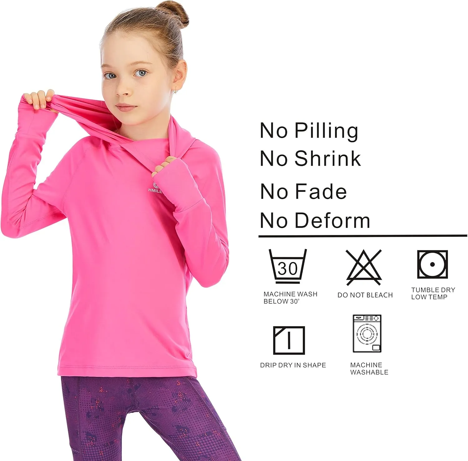 Girl's Athletic Hoodie,Light Weight/Long Sleeve/Thumb Hole/Dry Fit/SPF 4-12Year