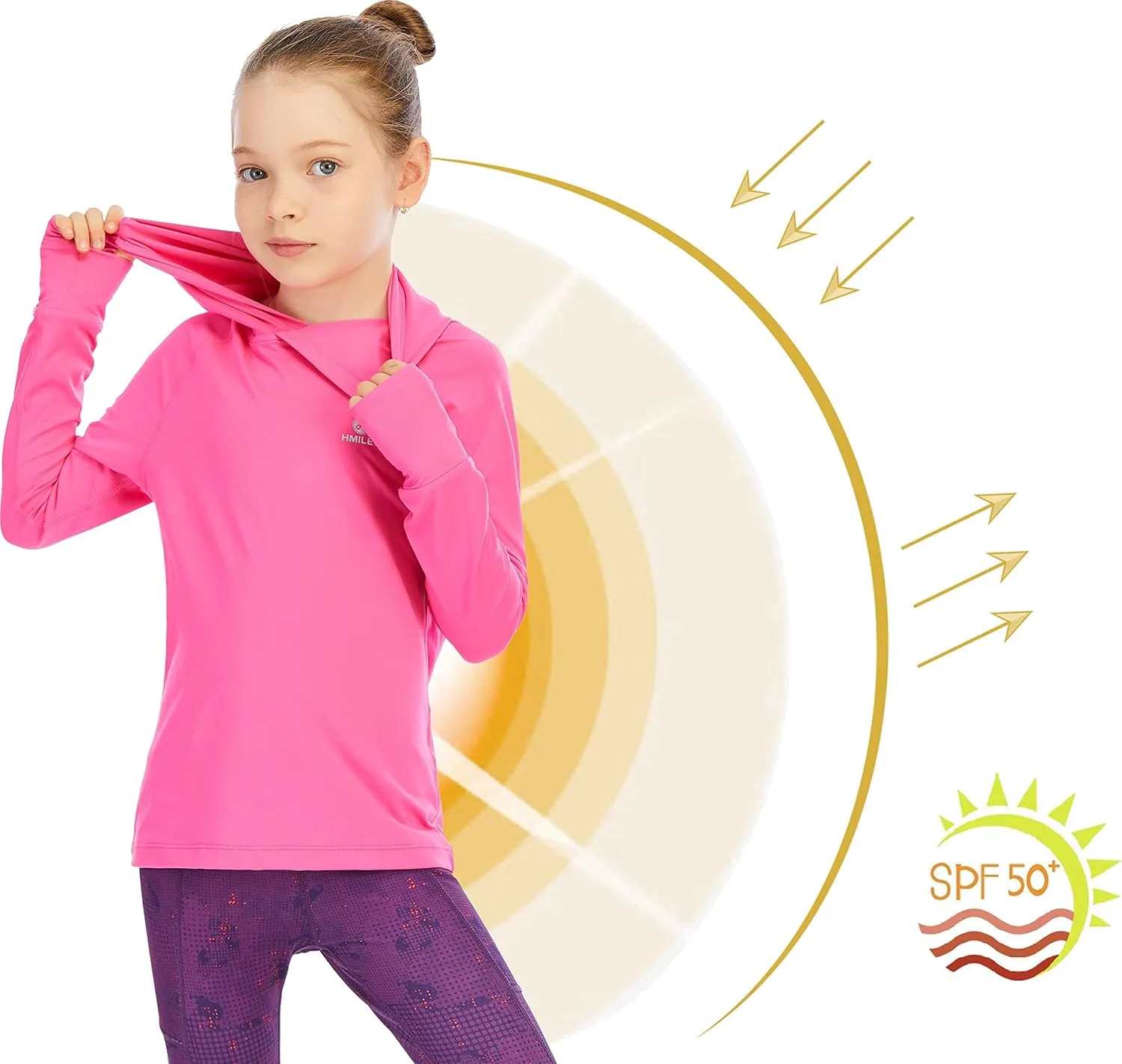 Girl's Athletic Hoodie,Light Weight/Long Sleeve/Thumb Hole/Dry Fit/SPF 4-12Year