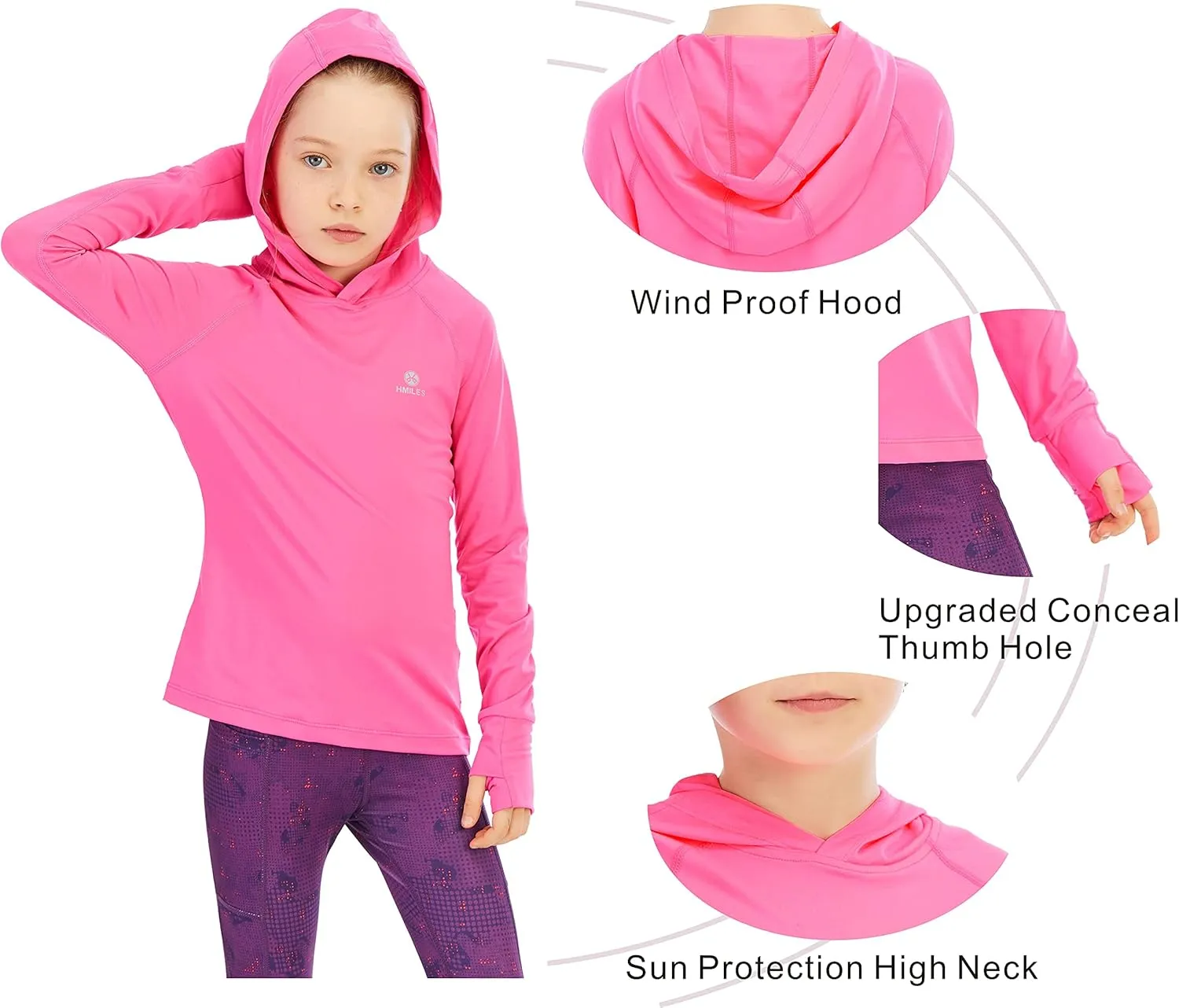 Girl's Athletic Hoodie,Light Weight/Long Sleeve/Thumb Hole/Dry Fit/SPF 4-12Year