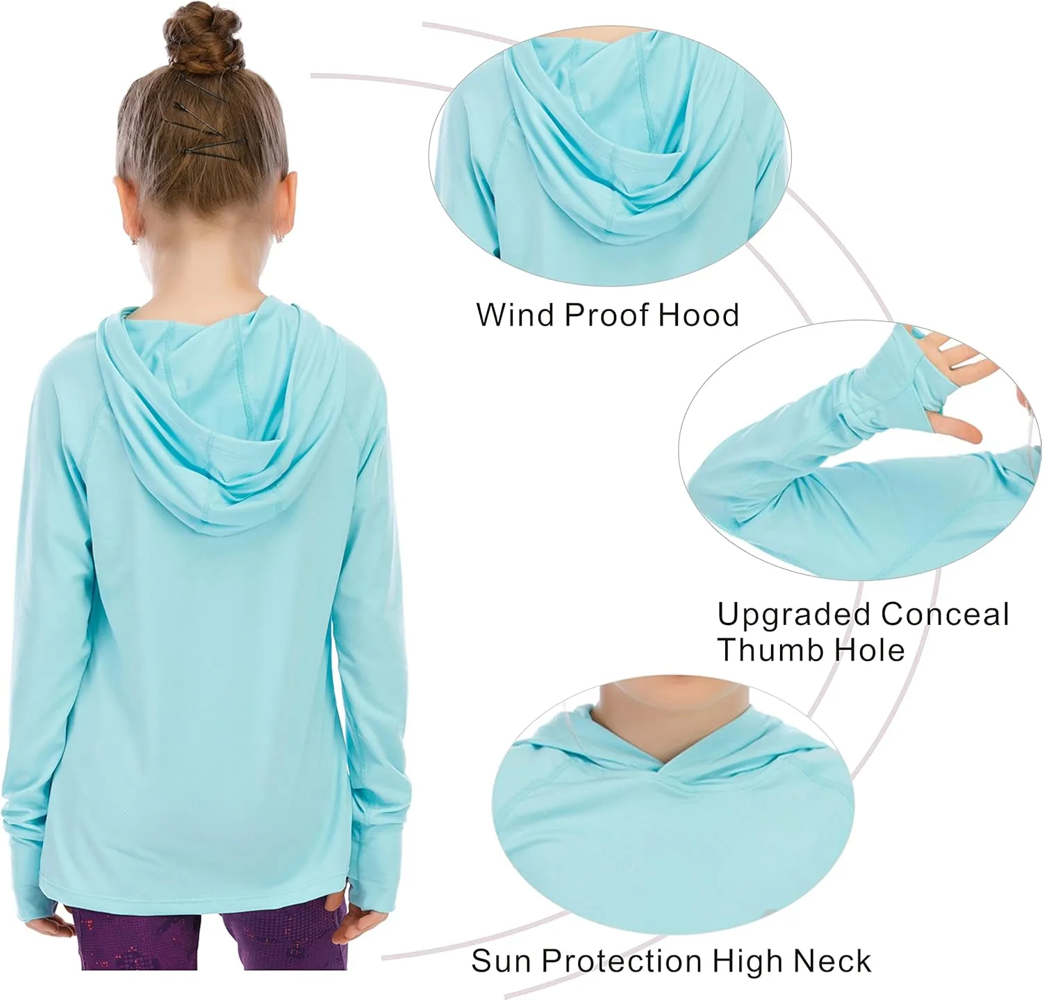 Girl's Athletic Hoodie,Light Weight/Long Sleeve/Thumb Hole/Dry Fit/SPF 4-12Year