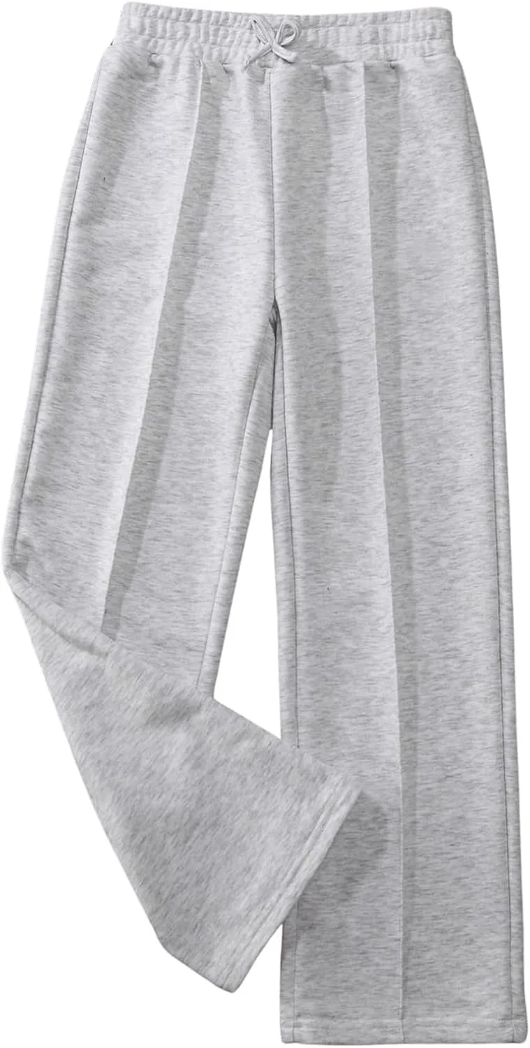 Girl's Jogger Swearpants High Elastic Waist Pants Casual Baggy Wide Leg Swearpants Light Grey 12-13Y