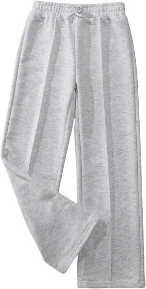 Girl's Jogger Swearpants High Elastic Waist Pants Casual Baggy Wide Leg Swearpants Light Grey 12-13Y