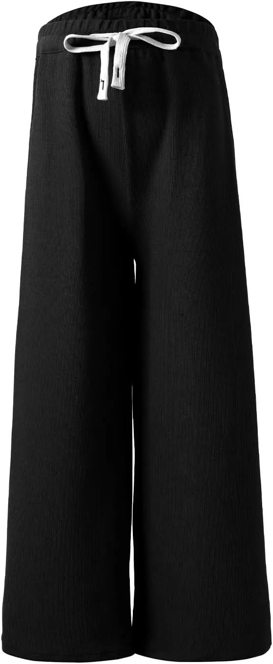 Girls Wide Leg Sweatpants Straight Leg Jogger Sweatpants Kids High Waist Baggy Loose Pants with Drawstring
