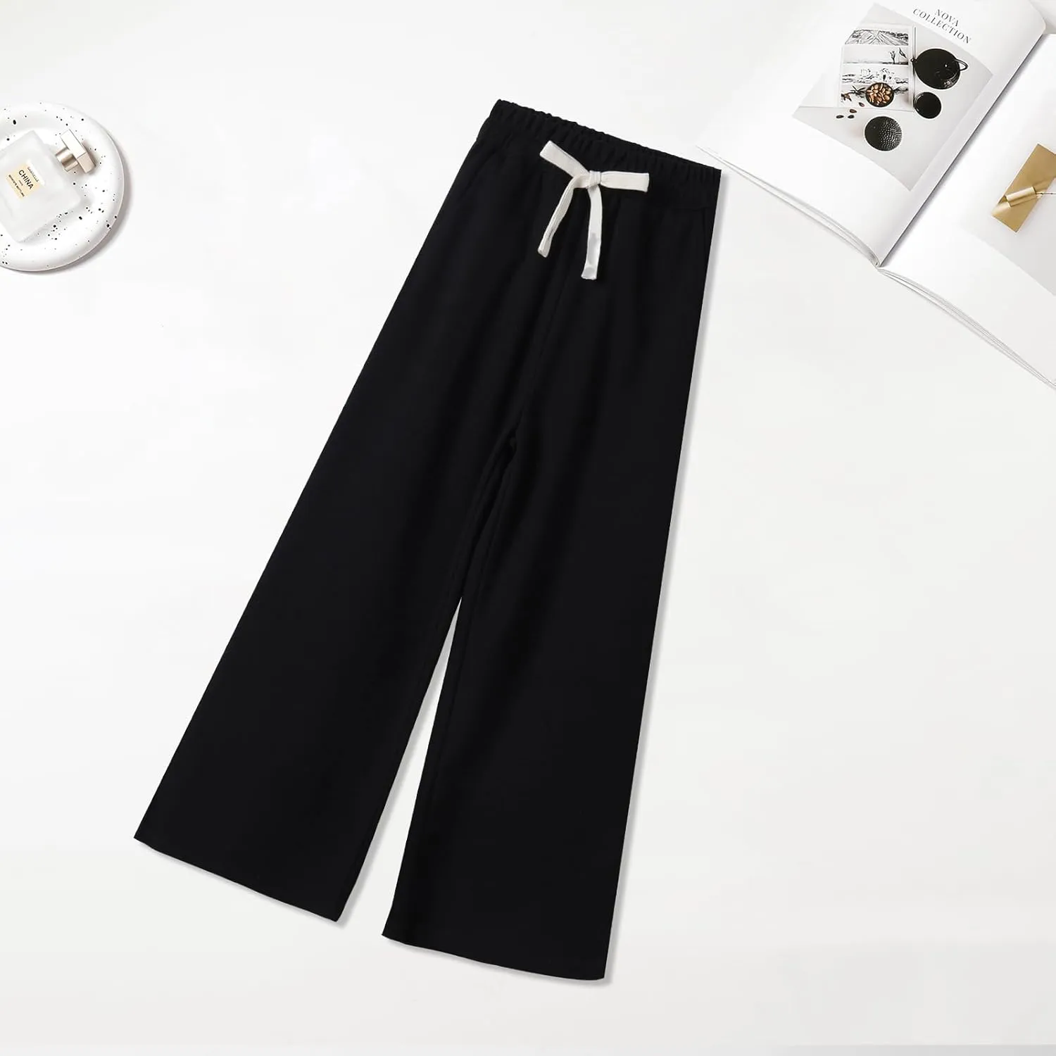 Girls Wide Leg Sweatpants Straight Leg Jogger Sweatpants Kids High Waist Baggy Loose Pants with Drawstring