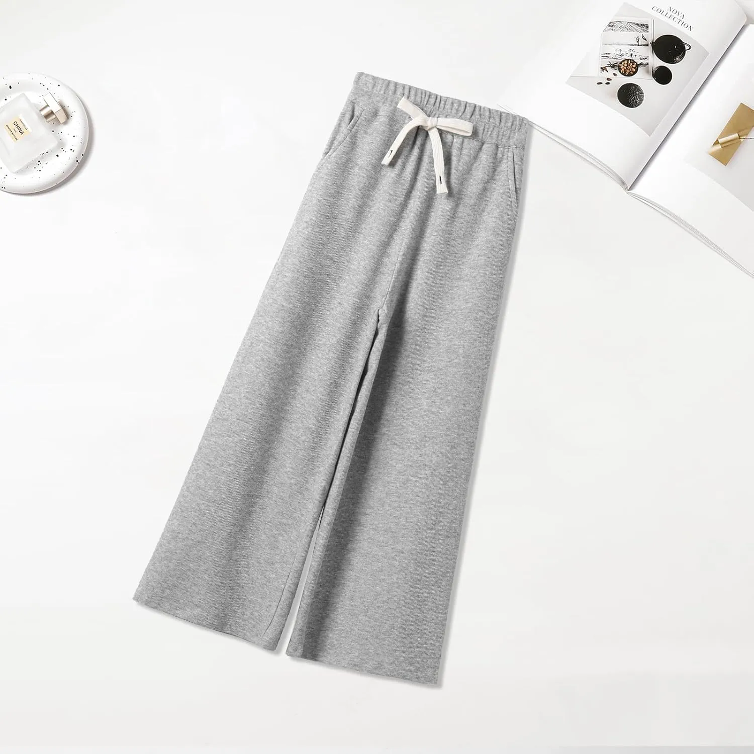 Girls Wide Leg Sweatpants Straight Leg Jogger Sweatpants Kids High Waist Baggy Loose Pants with Drawstring