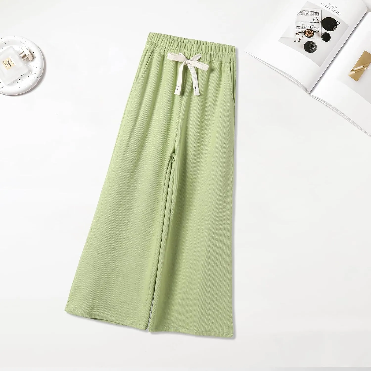 Girls Wide Leg Sweatpants Straight Leg Jogger Sweatpants Kids High Waist Baggy Loose Pants with Drawstring