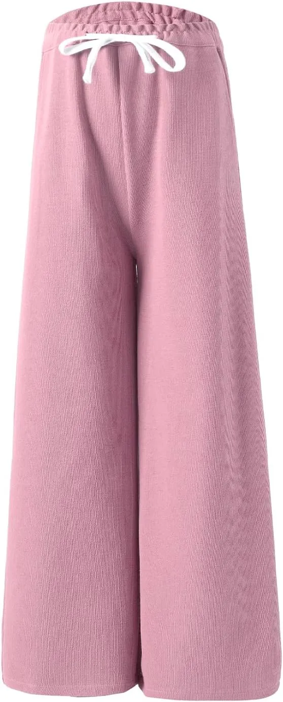 Girls Wide Leg Sweatpants Straight Leg Jogger Sweatpants Kids High Waist Baggy Loose Pants with Drawstring