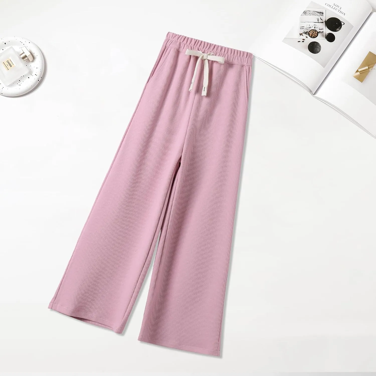 Girls Wide Leg Sweatpants Straight Leg Jogger Sweatpants Kids High Waist Baggy Loose Pants with Drawstring
